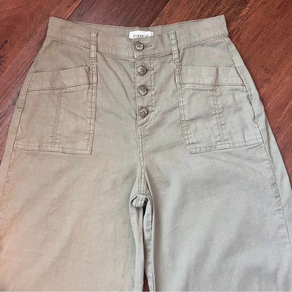 Evereve Joellle Stretch Linen Crop Wide Leg Pants Olive Green - Picture 8 of 13